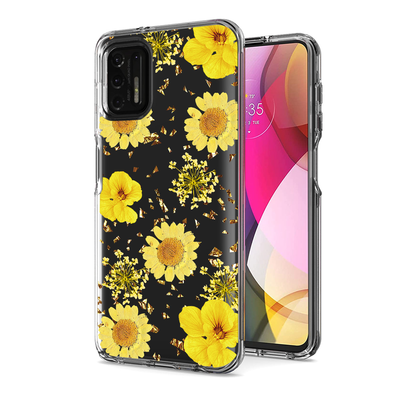 Pressed dried flower Design Phone case for Moto G Stylus 2021 In Yellow