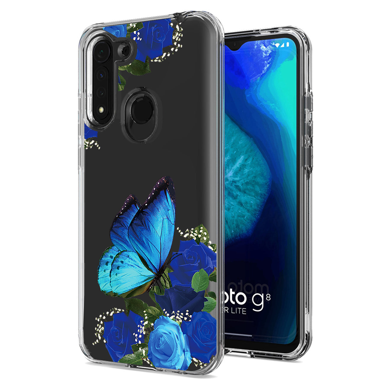 Pressed dried flower Design Phone case for MOTOROLA G8 FAST In Blue