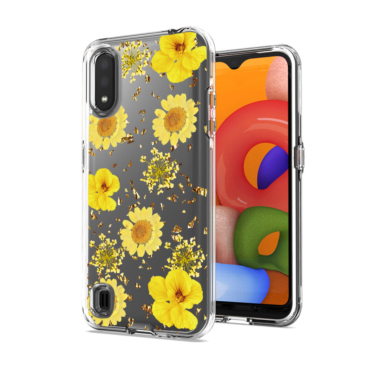 Pressed dried flower Design Phone case for SAMSUNG GALAXY A01 In Yellow