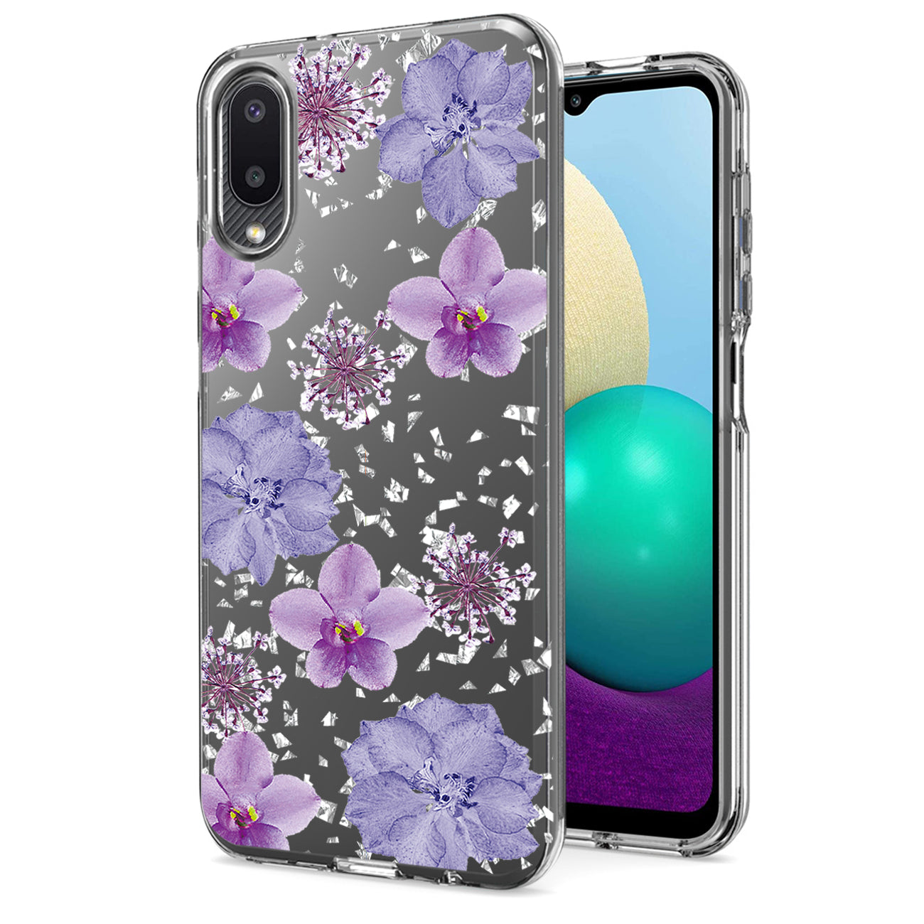 Pressed dried flower Design Phone case for Samsung Galaxy A20 /M02 In Purple