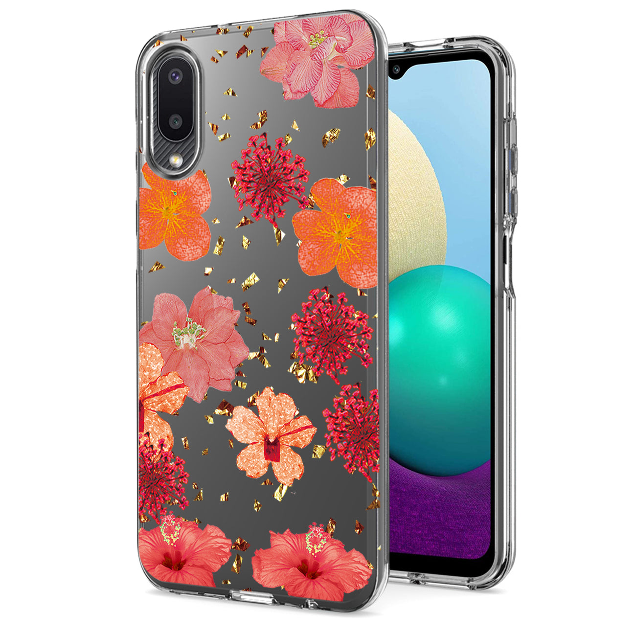 Pressed dried flower Design Phone case for Samsung Galaxy A20 /M02 In Red