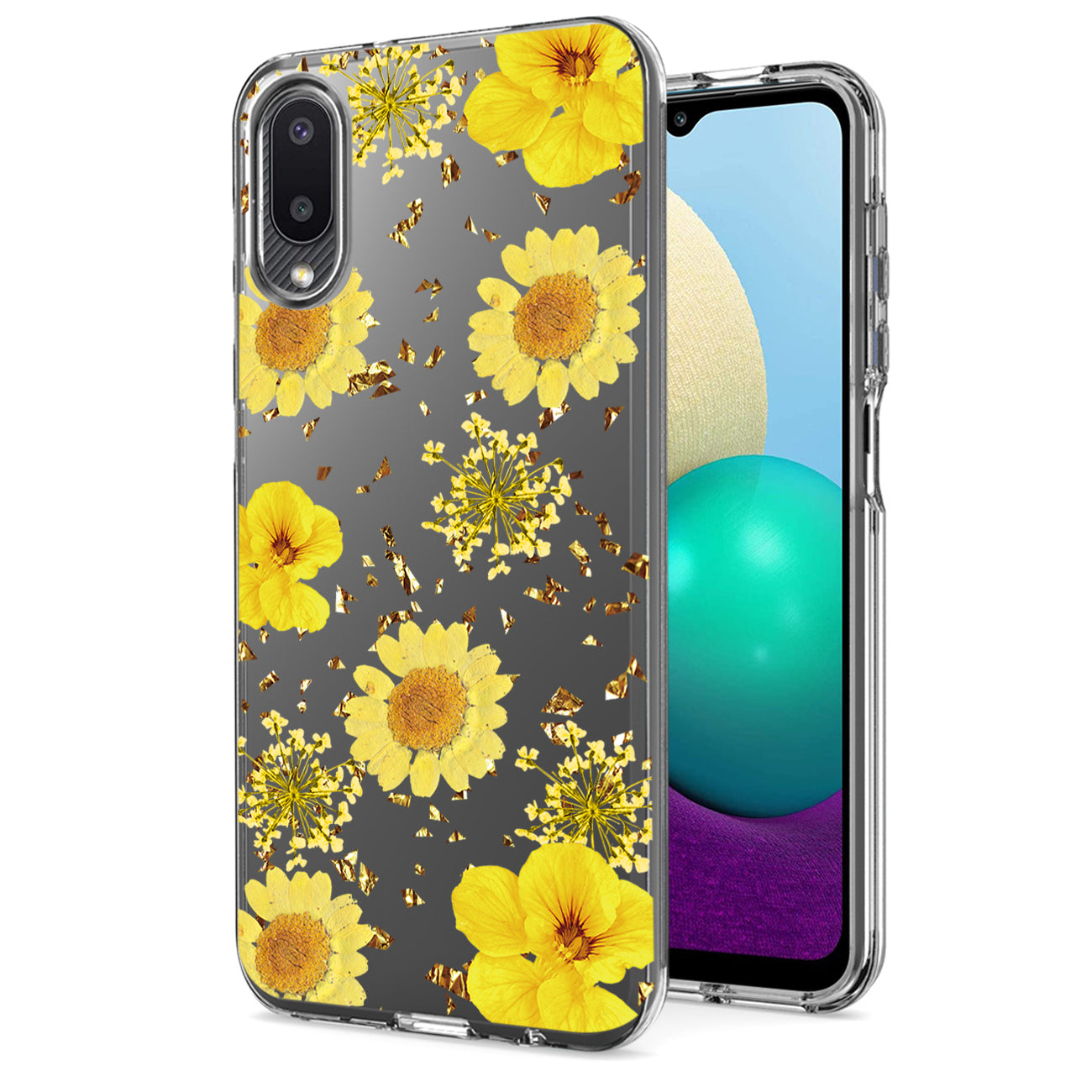 Pressed dried flower Design Phone case for Samsung Galaxy A20 /M02 In Yellow