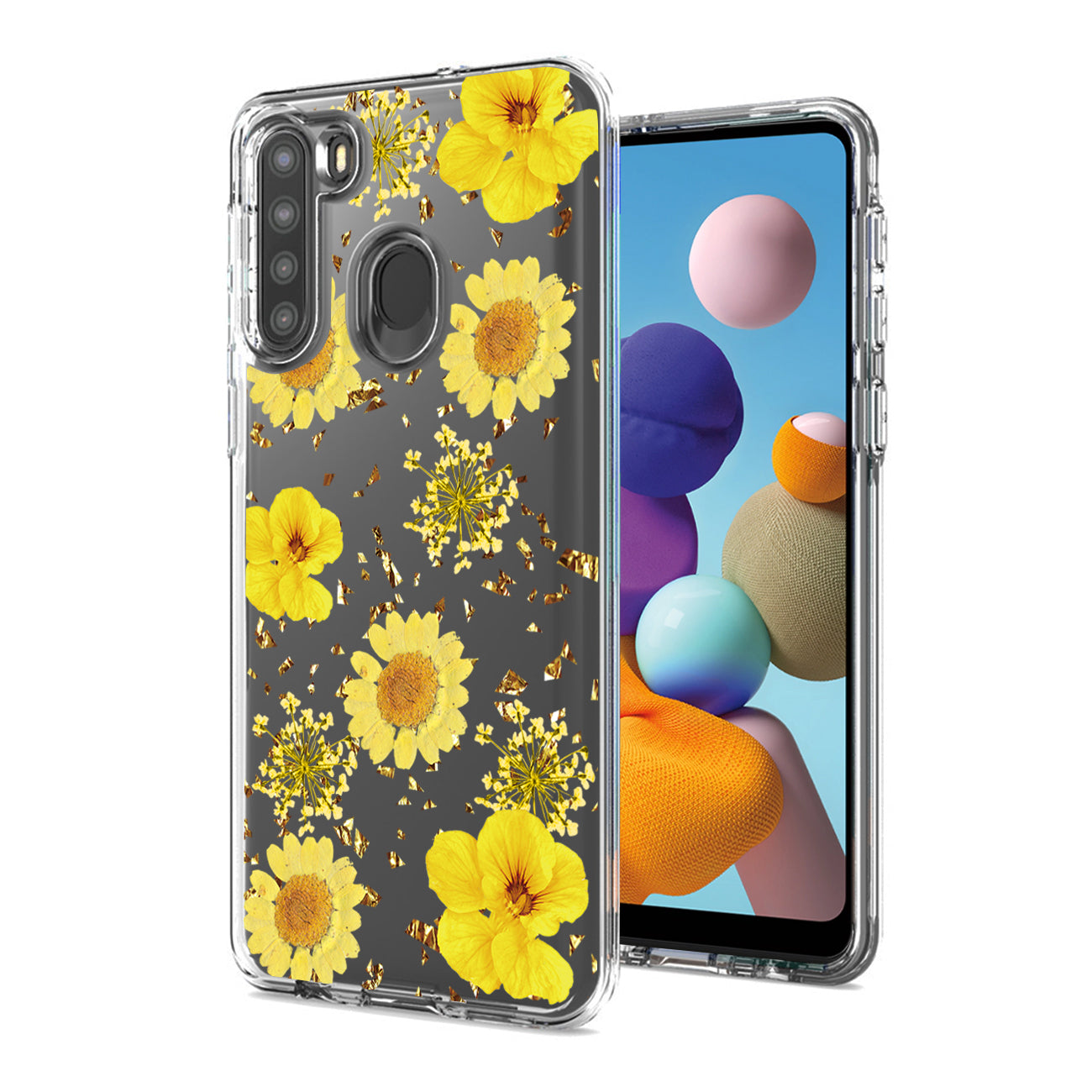 Pressed dried flower Design Phone case for SAMSUNG GALAXY A21 in Yellow