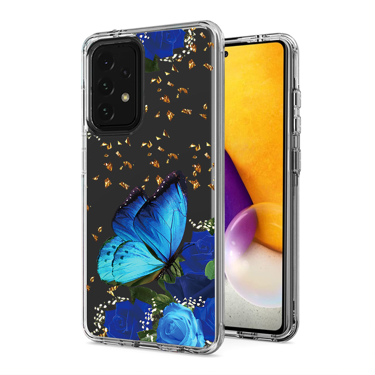 Pressed dried flower Design Phone case for Samsung Galaxy A72 5G In Blue