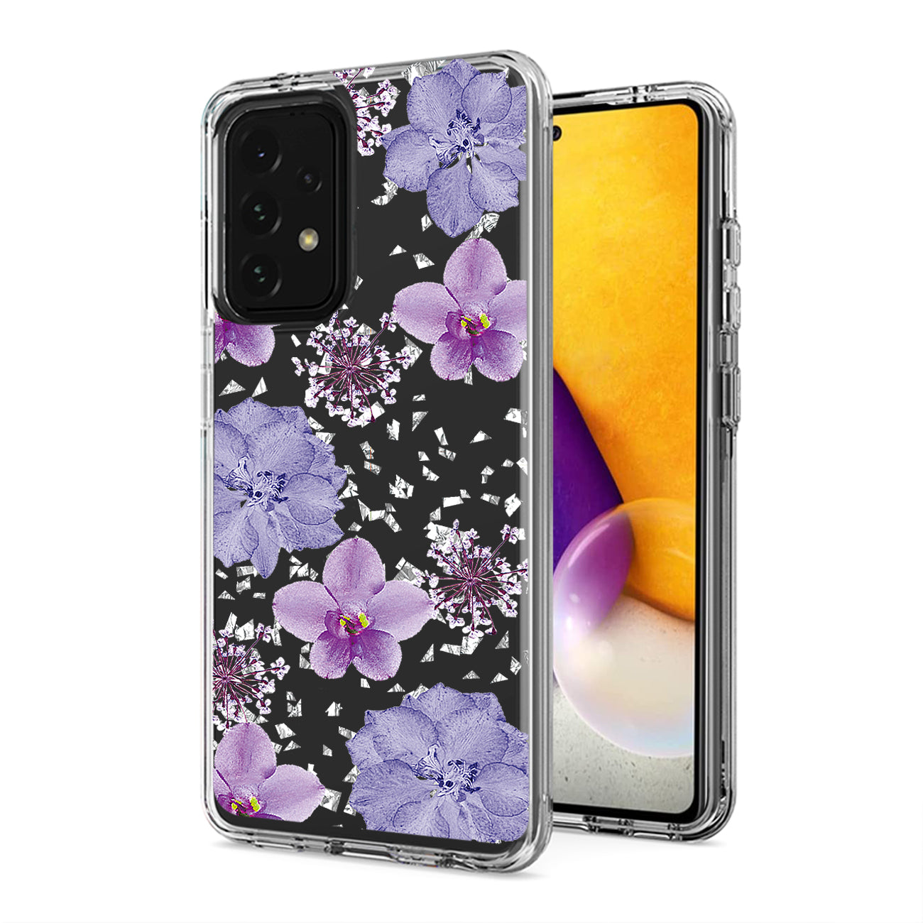 Pressed dried flower Design Phone case for Samsung Galaxy A72 5G In Purple