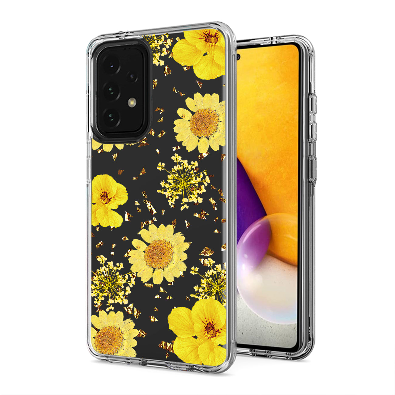 Pressed dried flower Design Phone case for Samsung Galaxy A72 5G In Yellow