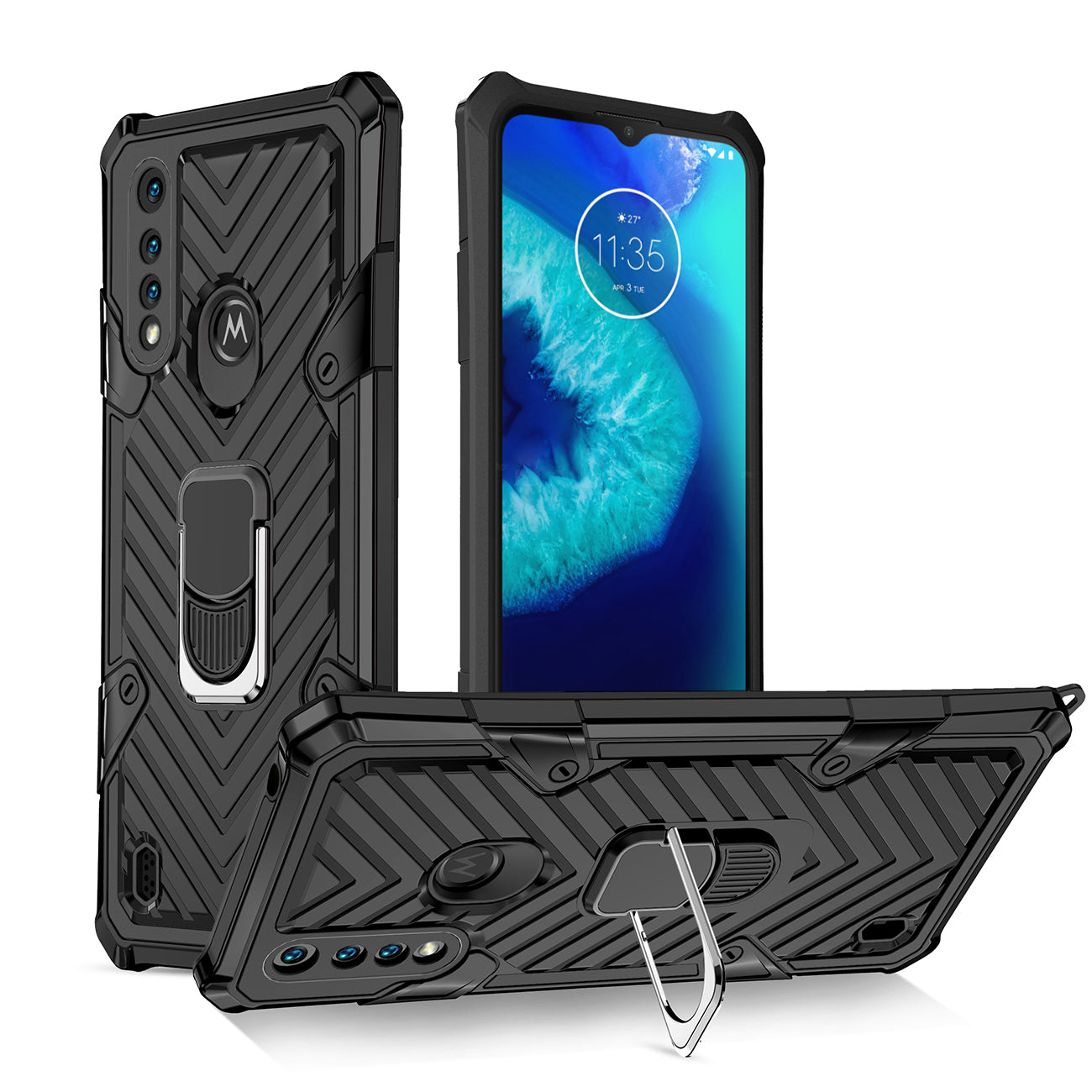 Reiko Kickstand Anti-Shock And Anti Falling Case for  Moto G8 Power Lite In Black