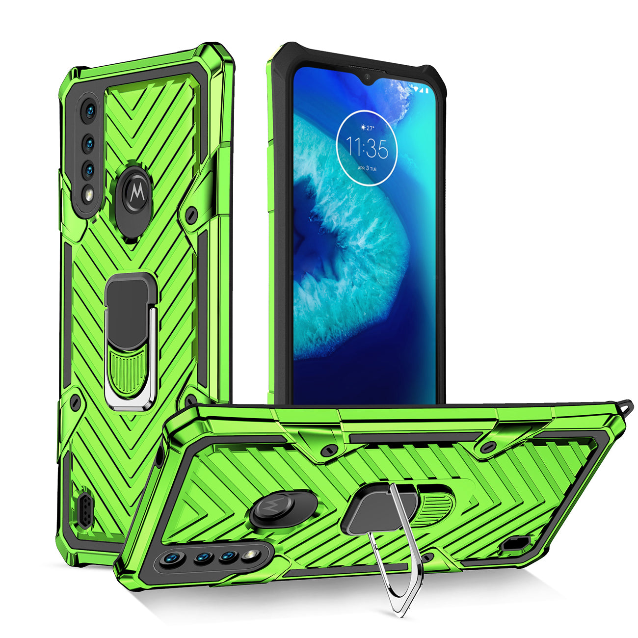 Reiko Kickstand Anti-Shock And Anti Falling Case for  Moto G8 Power Lite In Green
