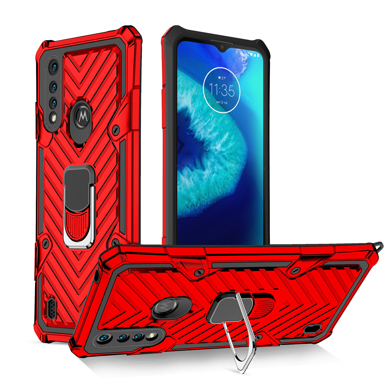 Reiko Kickstand Anti-Shock And Anti Falling Case for  Moto G8 Power Lite In Red