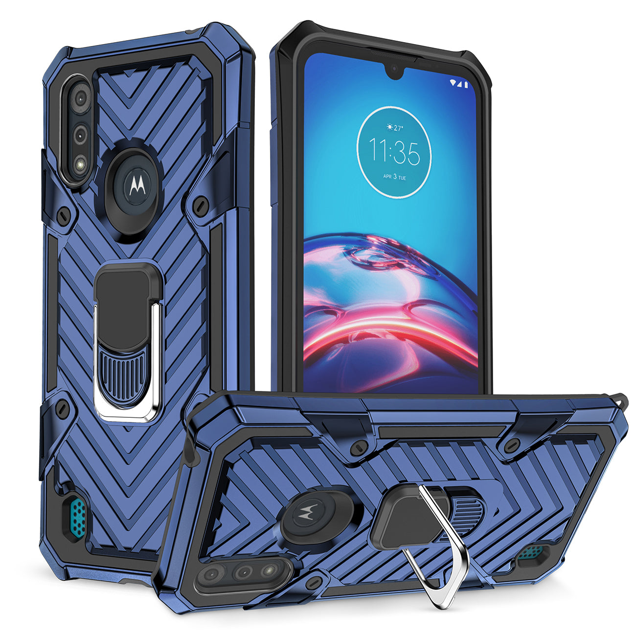 Reiko Kickstand Anti-Shock And Anti Falling Case for  Moto E6S In Blue