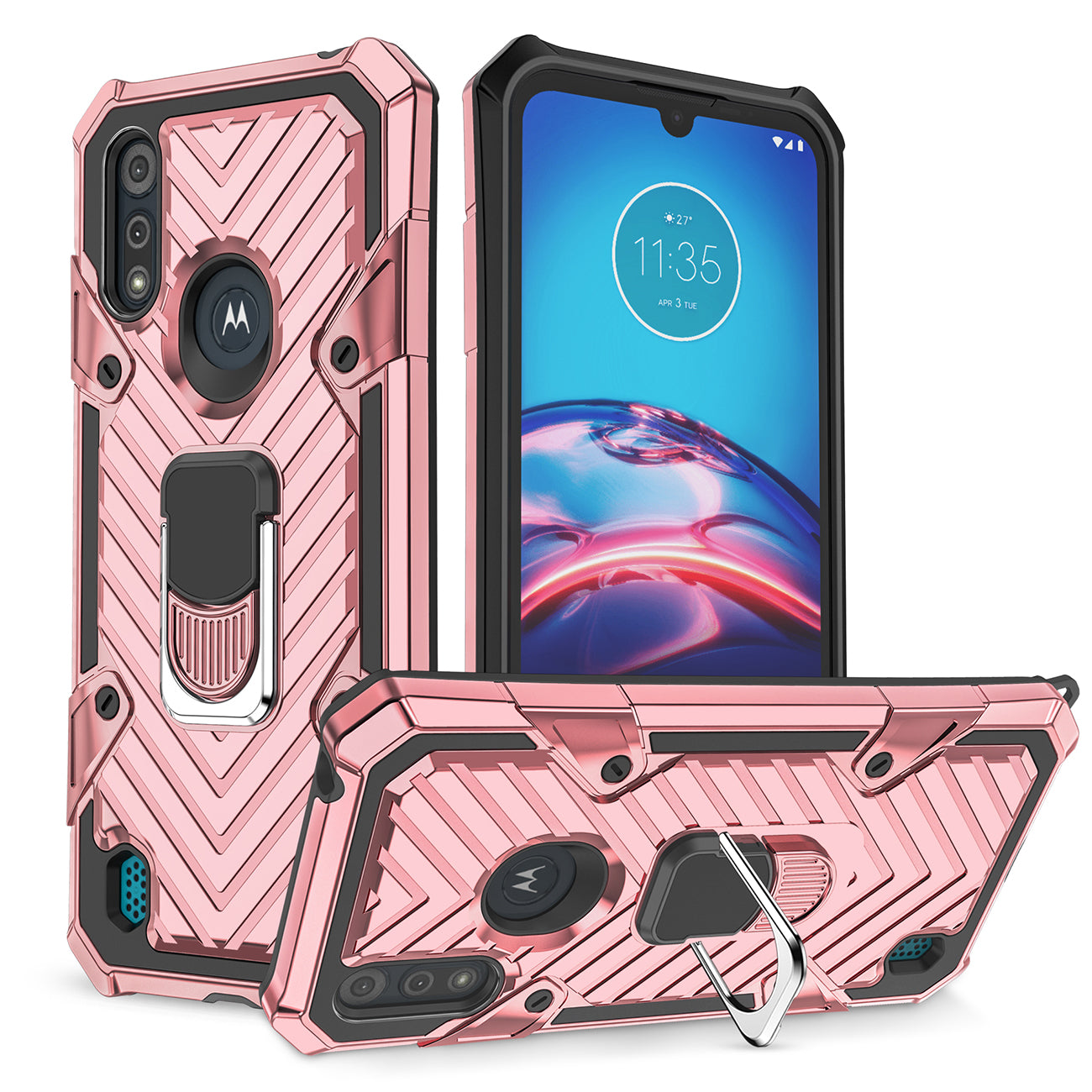 Reiko Kickstand Anti-Shock And Anti Falling Case for  Moto E6S In Rose Gold