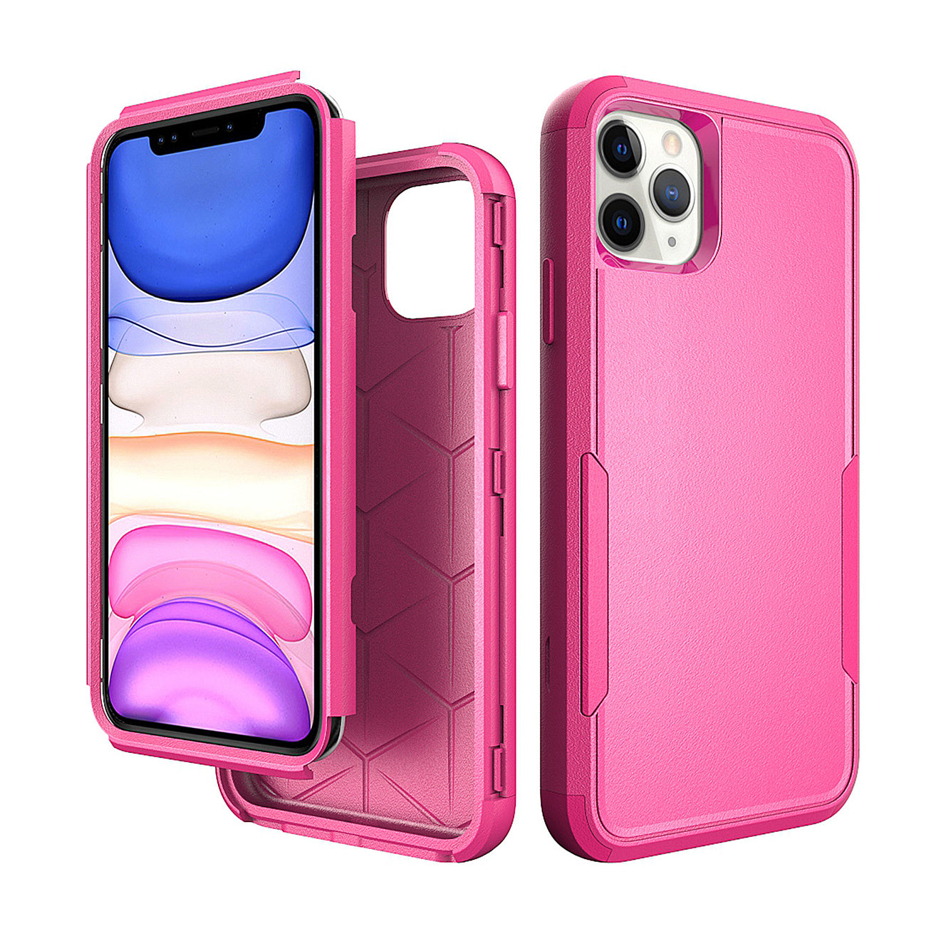 3in1 Hybrid Heavy Duty Defender Rugged Armor Case For APPLE IPHONE 11 PRO MAX In Hot pink