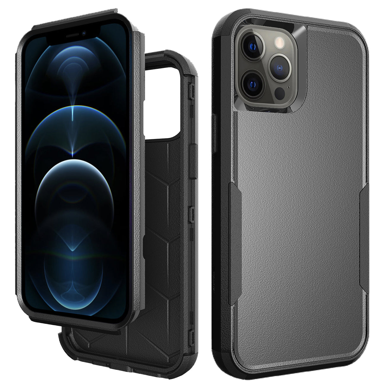 3in1 Hybrid Heavy Duty Defender Rugged Armor Case For APPLE IPHONE 12 PRO MAX In Black