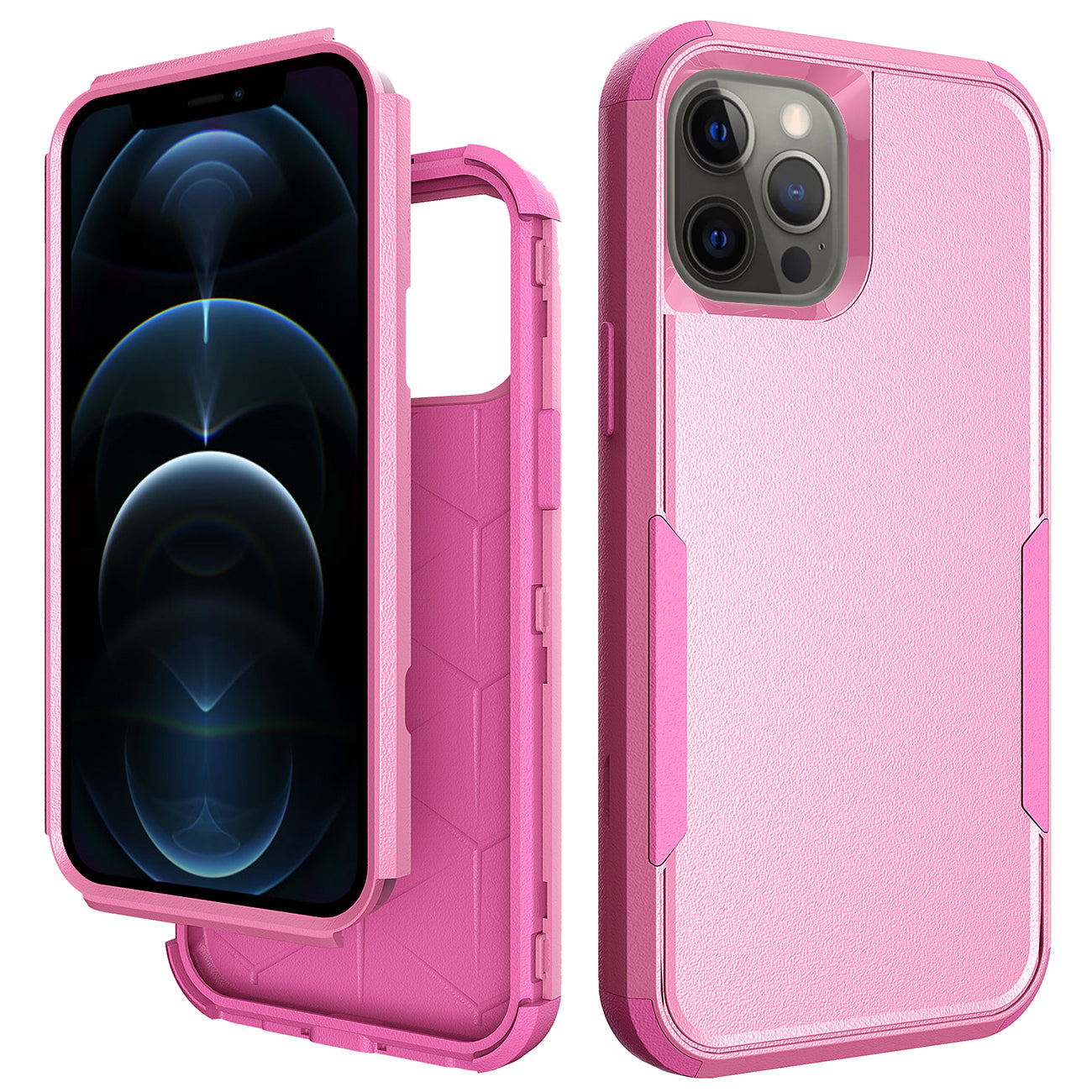 3in1 Hybrid Heavy Duty Defender Rugged Armor Case For APPLE IPHONE 12 PRO MAX In Pink