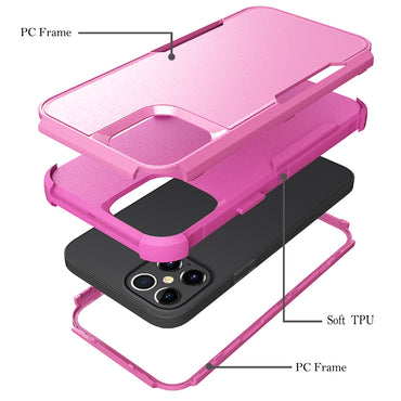 3in1 Hybrid Heavy Duty Defender Rugged Armor Case For APPLE IPHONE 12 PRO MAX In Pink