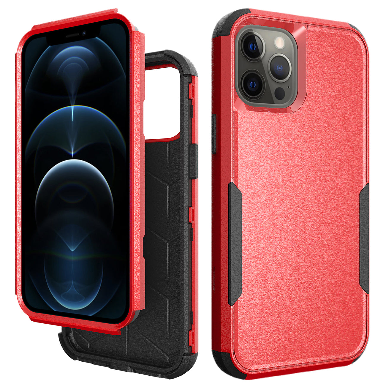 3in1 Hybrid Heavy Duty Defender Rugged Armor Case For APPLE IPHONE 12 PRO MAX In Red