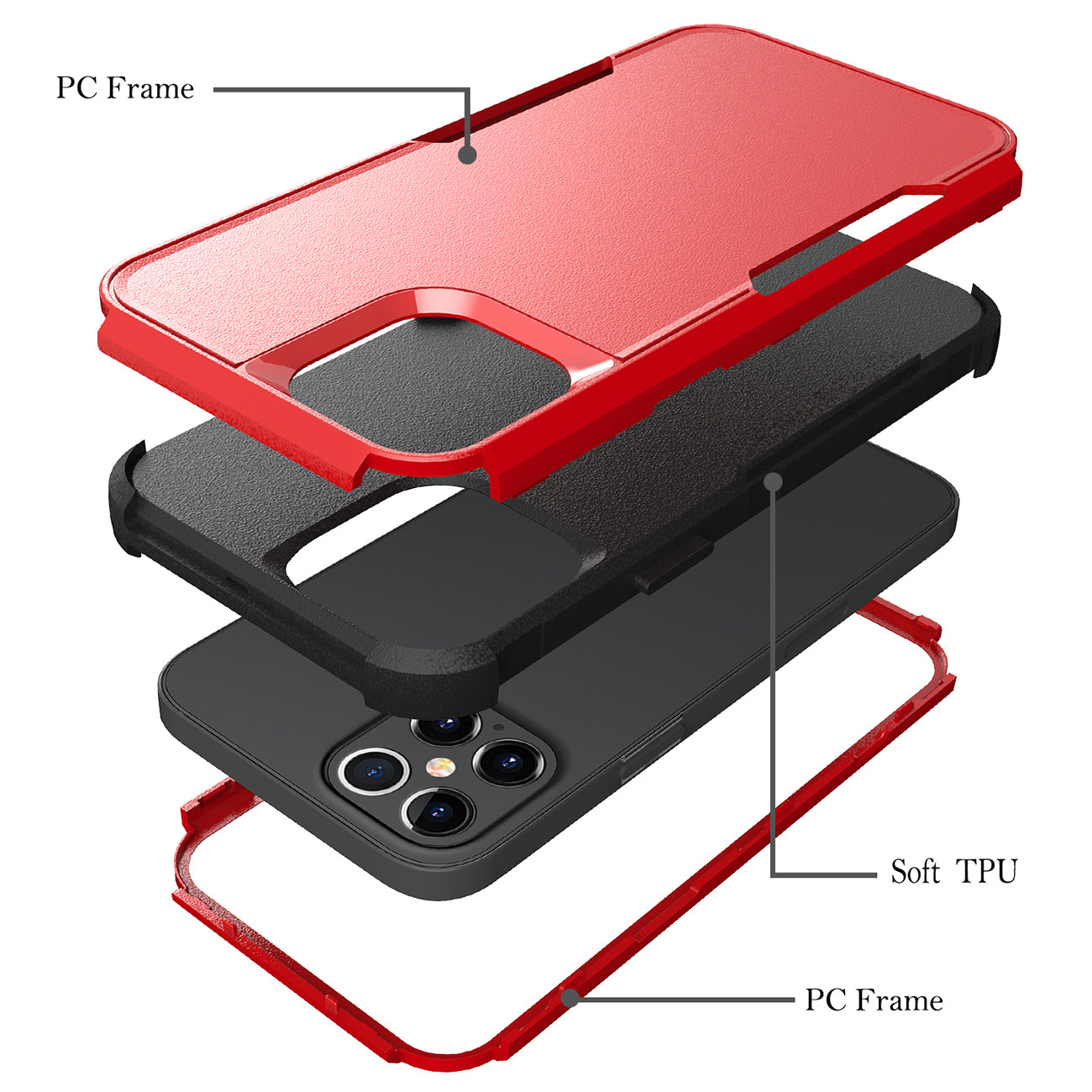 3in1 Hybrid Heavy Duty Defender Rugged Armor Case For APPLE IPHONE 12 PRO MAX In Red