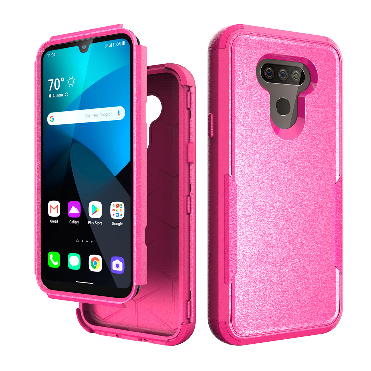 3in1 Hybrid Heavy Duty Defender Rugged Armor Case For LG HARMONY 4 In Hot pink