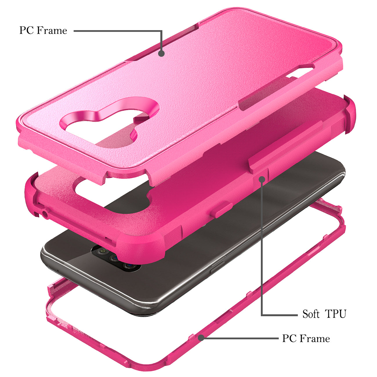 3in1 Hybrid Heavy Duty Defender Rugged Armor Case For LG HARMONY 4 In Hot pink