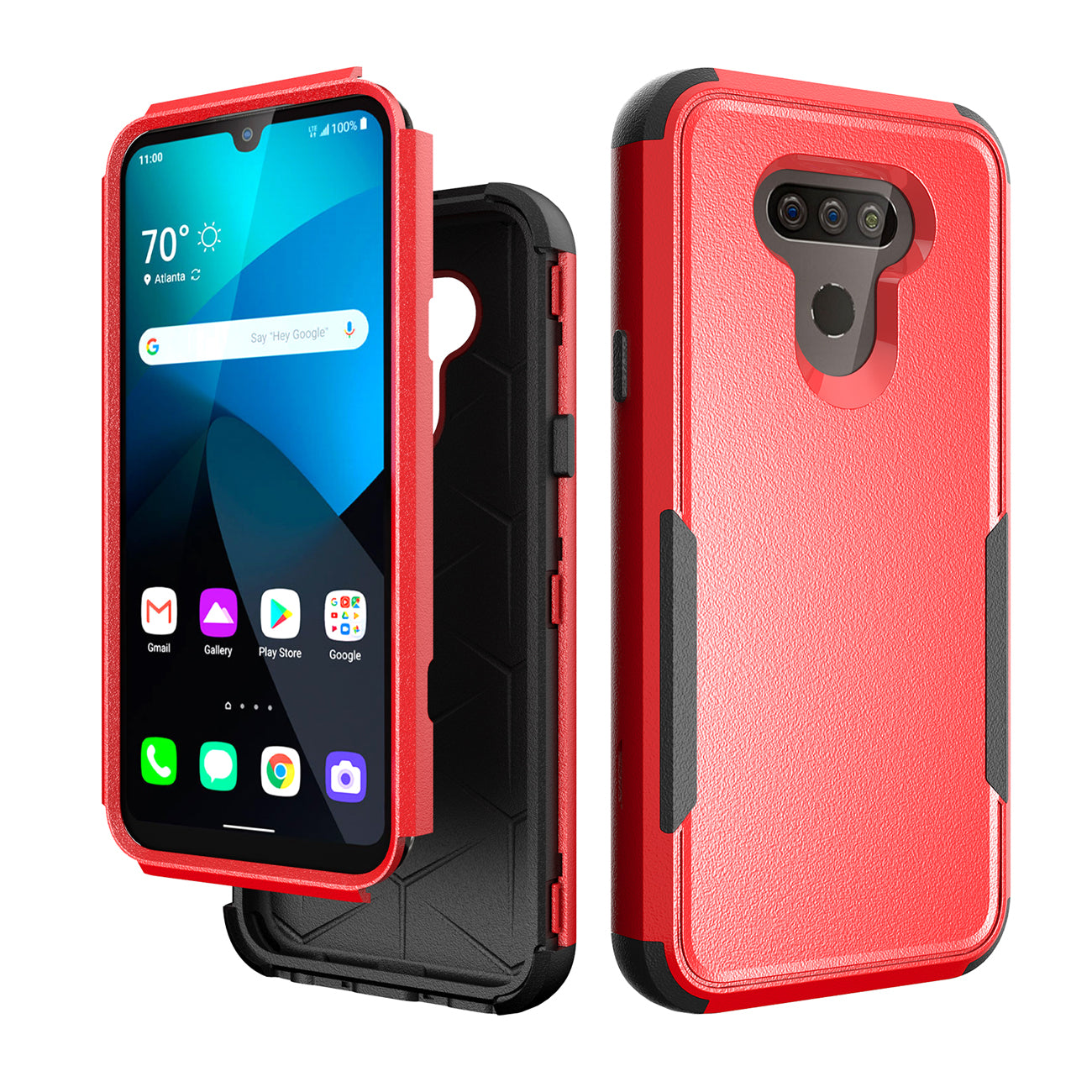 3in1 Hybrid Heavy Duty Defender Rugged Armor Case For LG HARMONY 4 In Red