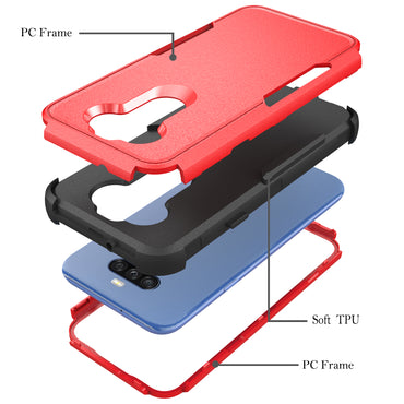 3in1 Hybrid Heavy Duty Defender Rugged Armor Military Grade Protective Case For LG STYLO5 In Red