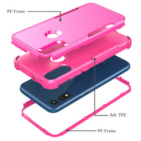 3in1 Hybrid Heavy Duty Defender Rugged Armor Case For MOTOROLA E7 2020 In Hot pink