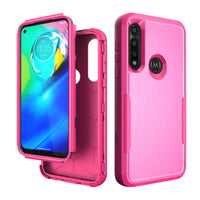 3in1 Hybrid Heavy Duty Defender Rugged Armor Military Grade Case MOTOROLA G POWER 2020 In Hot pink