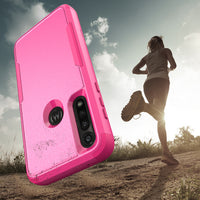 3in1 Hybrid Heavy Duty Defender Rugged Armor Military Grade Case MOTOROLA G POWER 2020 In Hot pink