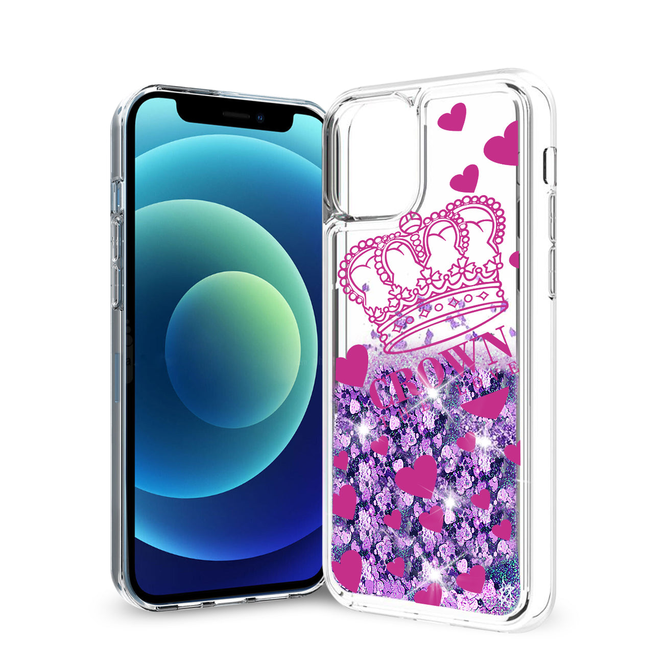 Reiko iPhone 12 Mini Glitter Case Moving Quicksand Purple Crown
