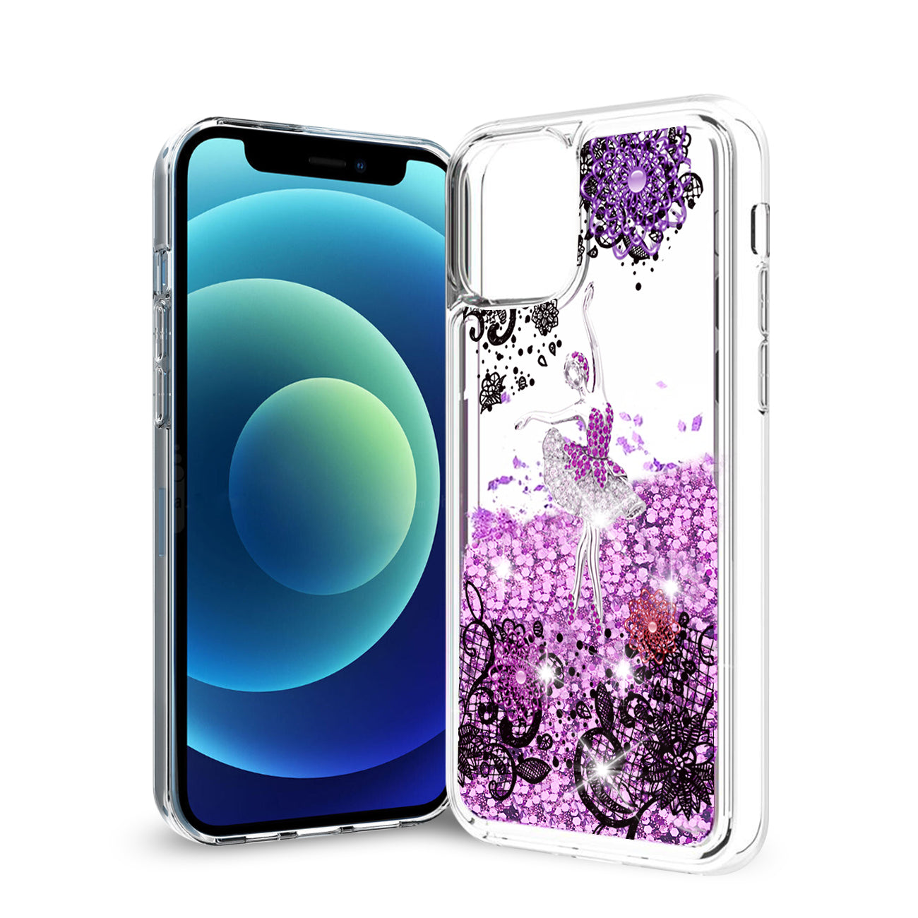 Reiko iPhone 12 Mini Glitter Case Moving Quicksand Purple Ballerina