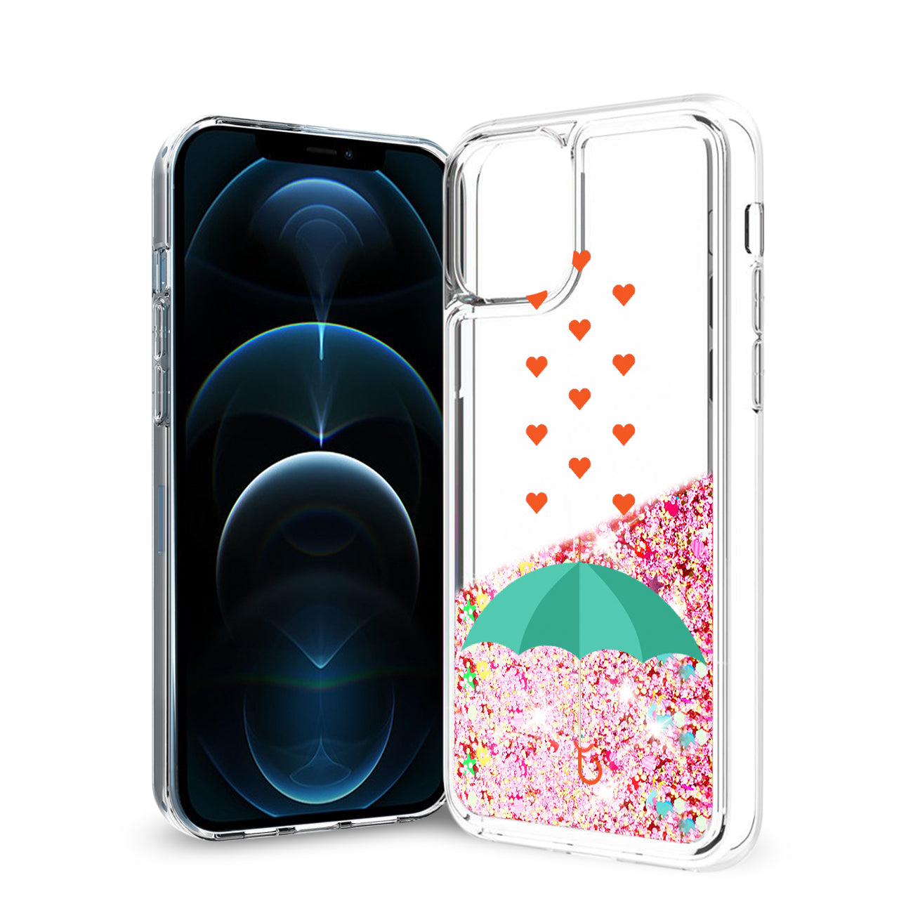 Reiko iPhone 12 Pro Max Glitter Case Moving Quicksand Rainbow Umbrella