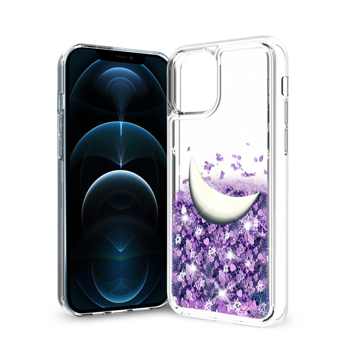 Reiko iPhone 12 Pro Max Glitter Case Moving Quicksand Purple Moon