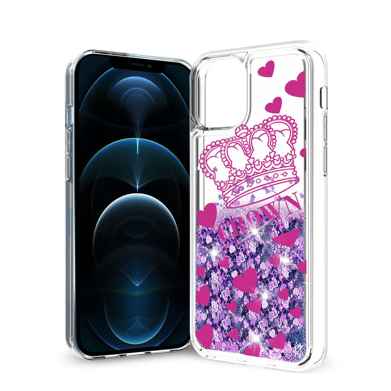 Reiko iPhone 12 / 12 Pro Glitter Case Moving Quicksand Purple Crown