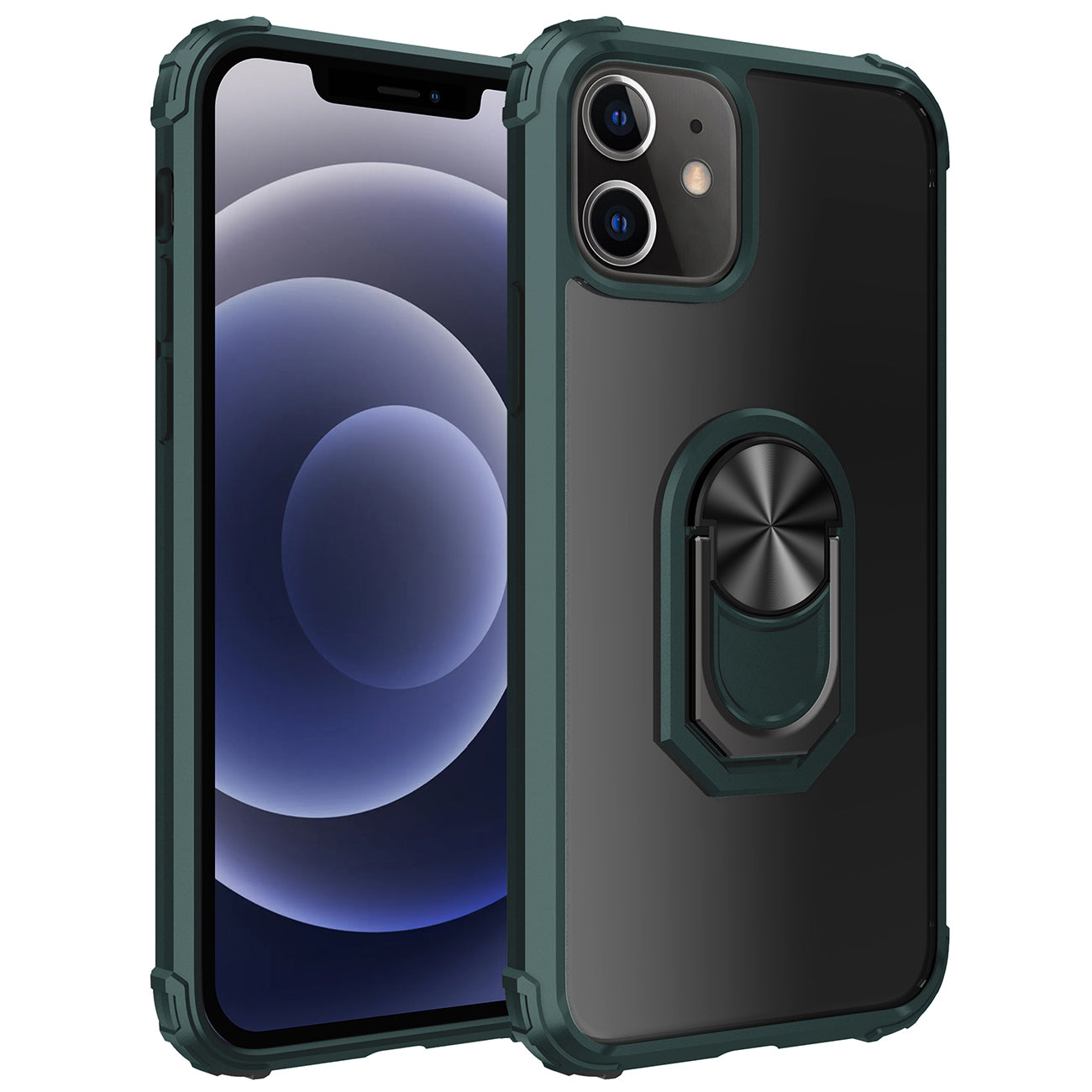 Kickstand Ring Holder TPU Shockproof Case With Magnetic Car MountAPPLE IPHONE 12 MINI In Green