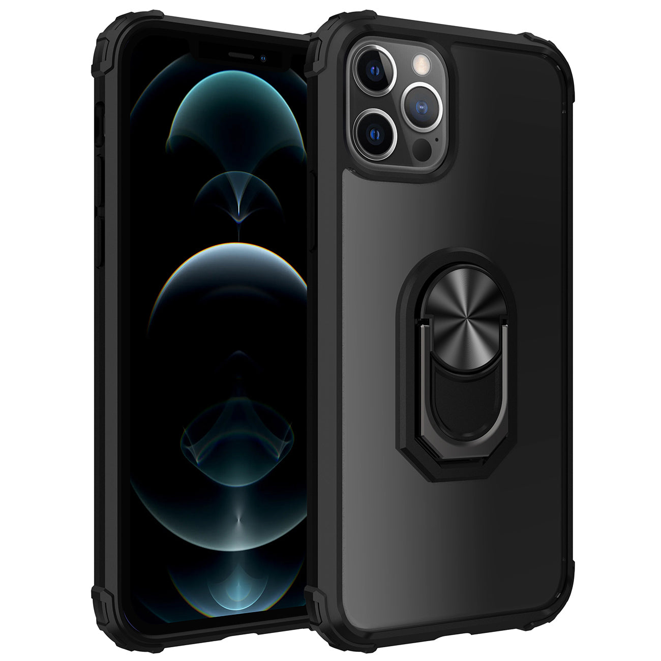 Kickstand Ring Holder TPU Shockproof Case With Magnetic Car MountAPPLE IPHONE 12/IPHONE 12 PRO In Black