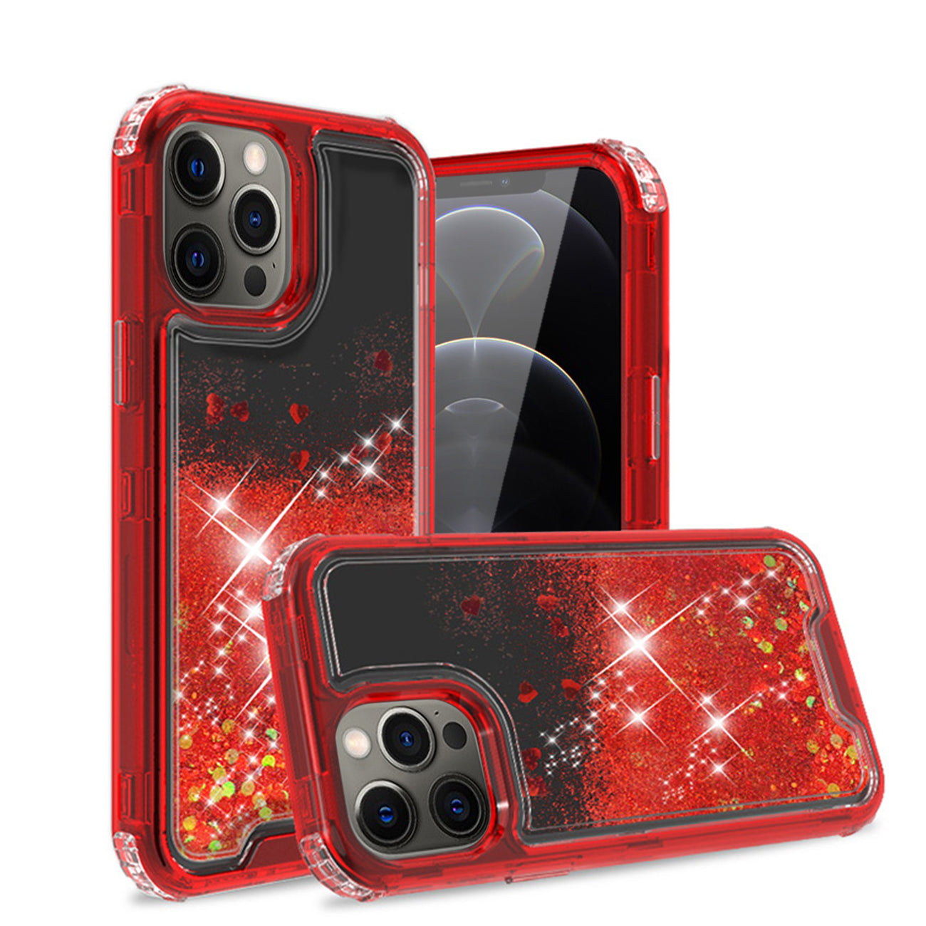 Glitter Case Moving Quicksand In BlackAPPLE IPHONE 12 PRO MAX In Red