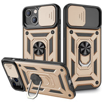 Kickstand Ring Holder with Slide Camera Cover TPU Magnetic Car Mount for APPLE IPHONE 13 In Gold