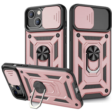 Kickstand Ring Holder & Slide Camera Cover Magnetic Car Mount for APPLE IPHONE 13 MINI In Rose gold