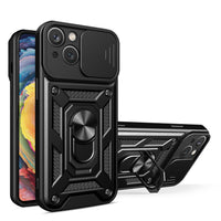 Kickstand Ring Holder with Slide Camera Cover TPU Magnetic Car Mount for APPLE IPHONE 14 PLUS In Black