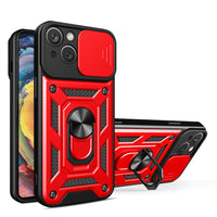 Kickstand Ring Holder with Slide Camera Cover TPU Magnetic Car Mount for APPLE IPHONE 15 PLUS In Red