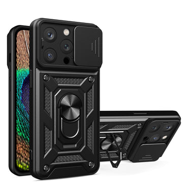 Kickstand Ring Holder with Slide Camera Cover TPU Magnetic Car Mount for APPLE IPHONE 14 PRO MAX In Black