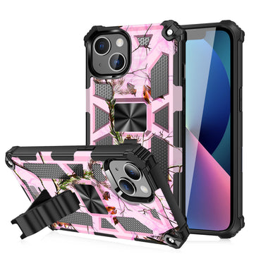 Built-in Kickstand TPU Case with Magnetic Mount for APPLE IPHONE 13 in Tree leaf patterns