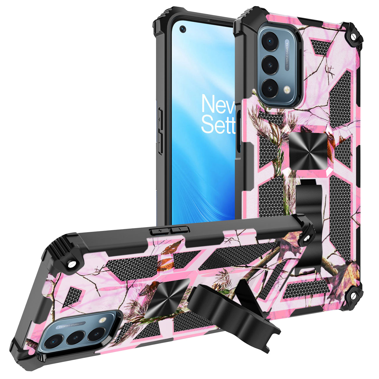 Built-in Kickstand TPU Case with Magnetic Mount for ONEPLUS NORD N200 5G in Tree leaf patterns