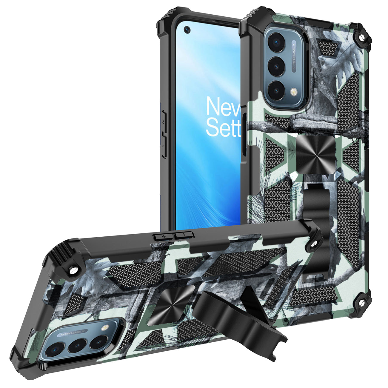 Built-in Kickstand TPU Case with Magnetic Mount for ONEPLUS NORD N200 5G in Tree leaf patterns
