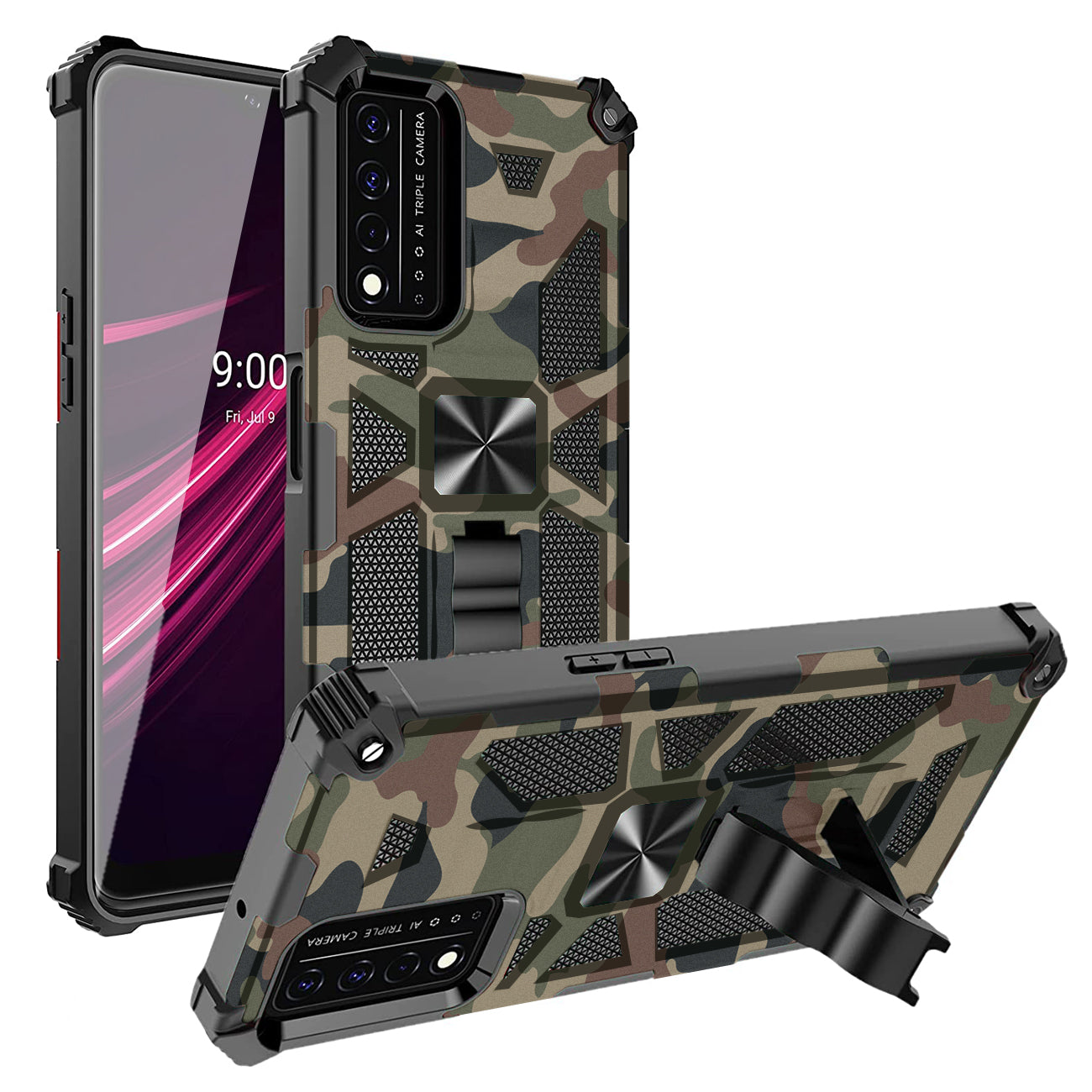 Built-in Kickstand TPU Case with Magnetic Mount for REVVL 5G in Camouflage