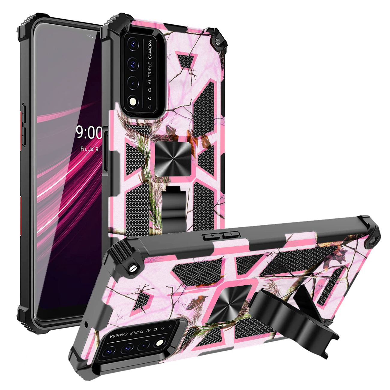 Built-in Kickstand TPU Case with Magnetic Mount for REVVL 5G in Tree leaf patterns