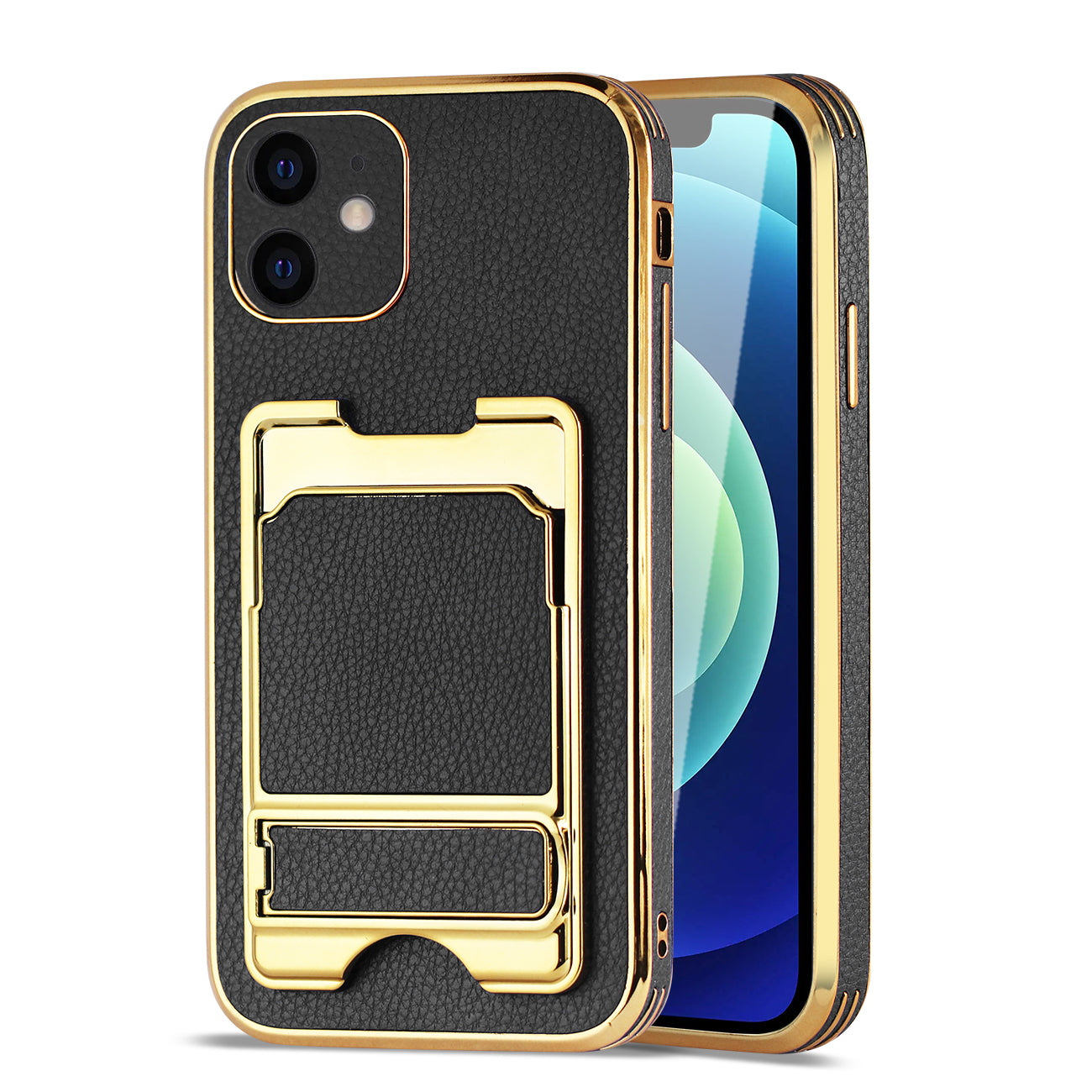 Reiko IPHONE 12 Leather Case with Card Holder In Black