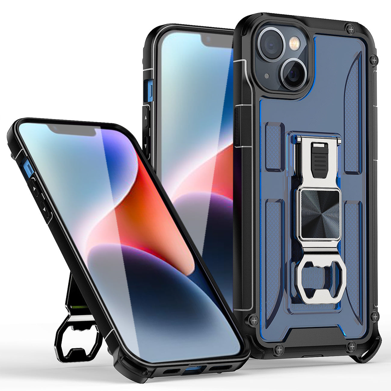 Kickstand Ring Holder/Bottle Opener with Magnetic Car Mount for IPHONE 14  In Blue