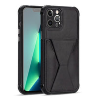 TPU Leather Phone Case for Apple iPhone 13 PRO with Card Holder Strap In Black
