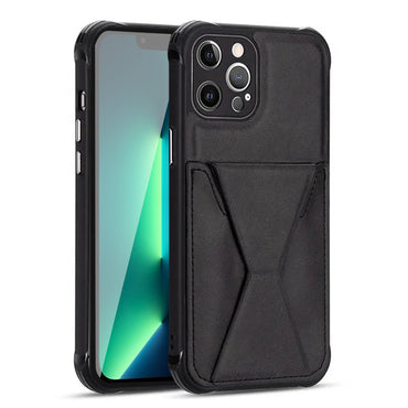 TPU Leather Phone Case for Apple iPhone 13 PRO with Card Holder Strap In Black
